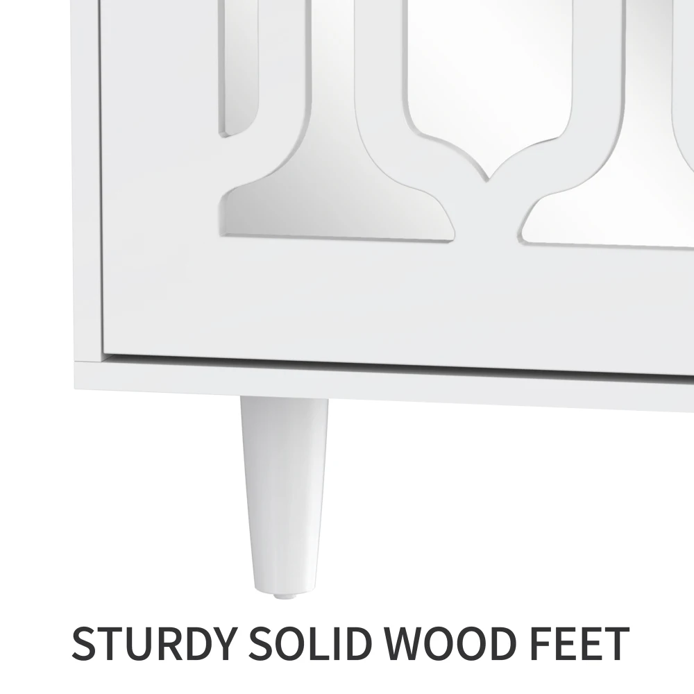 PINGGO Modernes Minimalistisches Sideboard in Weiß mit Spiegelfronten und Eleganten Kristallgriffen für Wohn- und Esszimmer – Detail 18