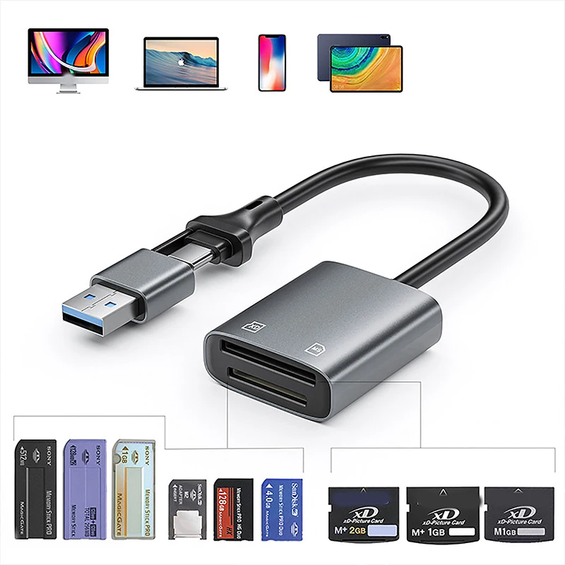 2in1 XD MS Memory Card Reader USB+Type-C Adapter for Laptop Computer PC Tablet Phone for Pad USB-C Converter usb hub adapter memory card reader usb port adaptor usb hub converter cable converter type c otg adapter
