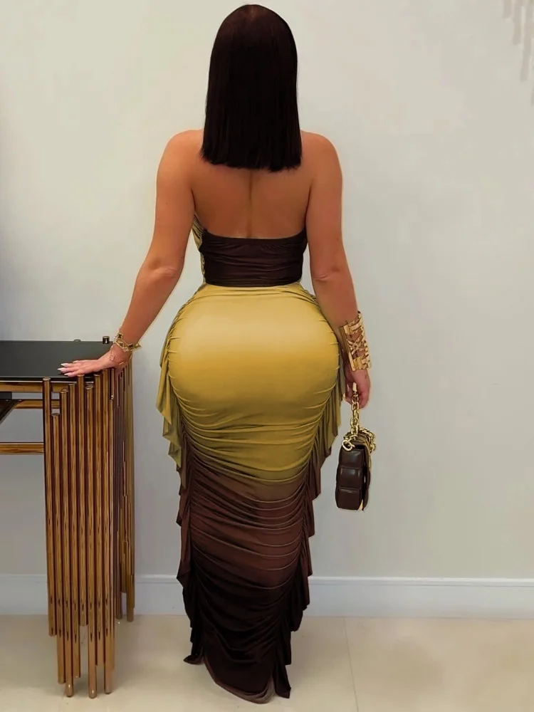 Wmstar Set Women Whoiesale Fashion Gradient Print Crop Top Pleated Two Piece Set Summer Outfit Fancy Club Vacation Designer 2025