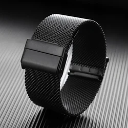 Sleek Milanese Stainless Steel Quick Release Mesh Bracelet Strap - 18mm (Black)