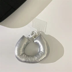 Korean Cute Cotton Round Hanging Phone Pendant with Soft Strap and Anti - Lost Ring Keychain (Silver)