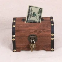 Vintage Treasure Storage Box Piggy Bank Organizer Saving Box Case with Lock for Home Retro Treasure Chest with Lock 1