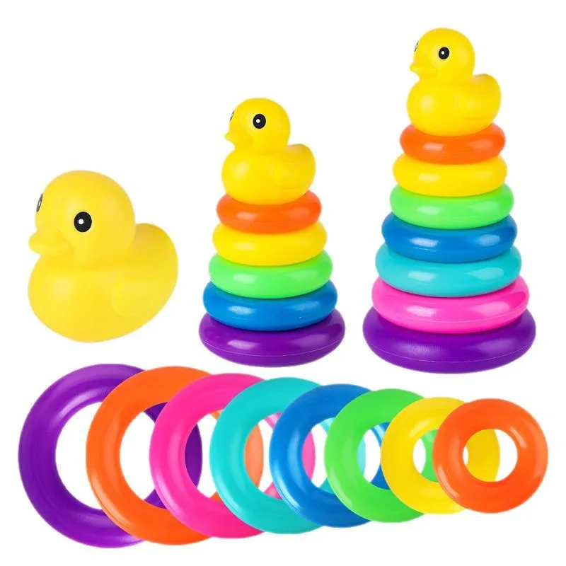 Children's Little Yellow Duck Rainbow Tower Stacking Circle Baby Early Childhood Education Puzzle Ring Montessoris Toy Kids educational toys stacking puzzle toys stacking toys