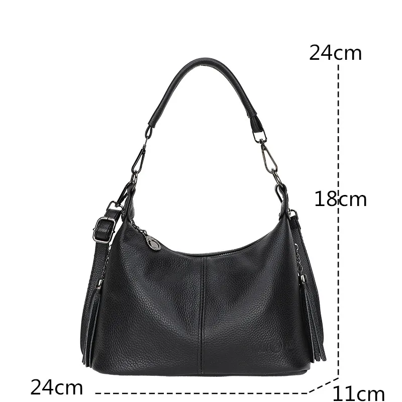 100%Cow Leather Luxury Tassel Women Handbag New Genuine Leather Crossbody Shoulder Bags Female Solid Color Messenger Fashion Sac