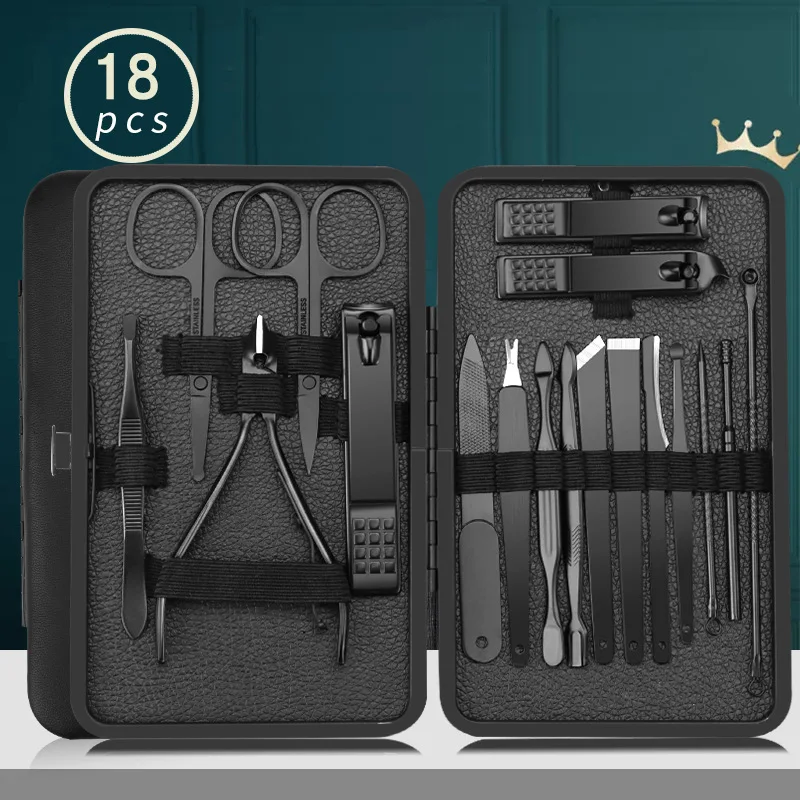 

Black Nail Clipper Set Stainless Steel Manicure Nail Scissors Pedicure Kit Nippers Trimmer Care Tool With Travel Case Kits