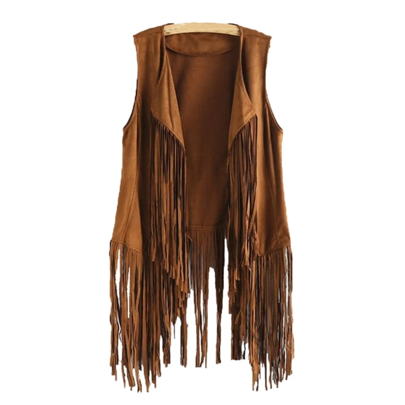 Chaqueta Hippie De Verano Para Mujer – Chaleco De Ante Con Flecos, Estilo Étnico, Sin Mangas, Ideal Para Exteriores