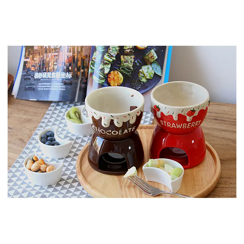 Ceramic Strawberry Chocolate Fondue Set Porcelain Diy Fondue Serving Set for Cheese Chocolate Icecream chocolate warmer