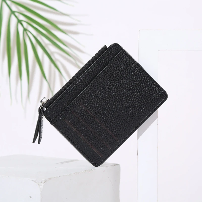 Mini Zipper Card Bag Slim ID Bank Purse Wallet Credit Organizer Portable Small Slim Ultra-thin Short Purse Men Black