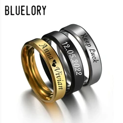 Bluelory Personalized Engrave Your Name Date Logo Lovers Rings 6mm/8mm Stainless Steel Couple Rings For Men Women Gift