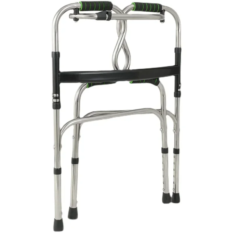 Stainless Steel Walking Crutches-4-Legged, Non-Slip Folding Cane Stool, Portable Light Wheelchair Walkers for Elderly