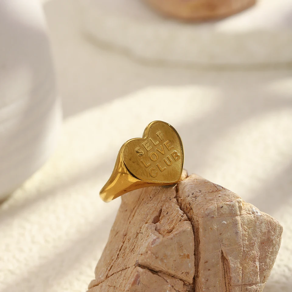 ハート型ゴールドリング 証明書付き ママシータスレイ ヴィンテージ セルフラブクラブ リング モットー刻印