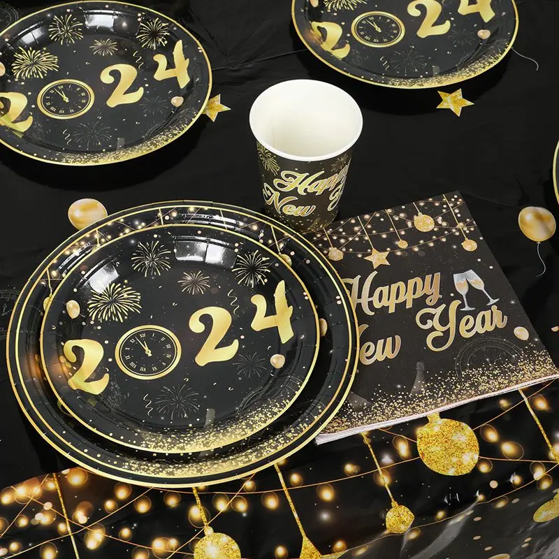 Happy New Year Party Supplies Tableware New Year Plates Cups Napkins T
