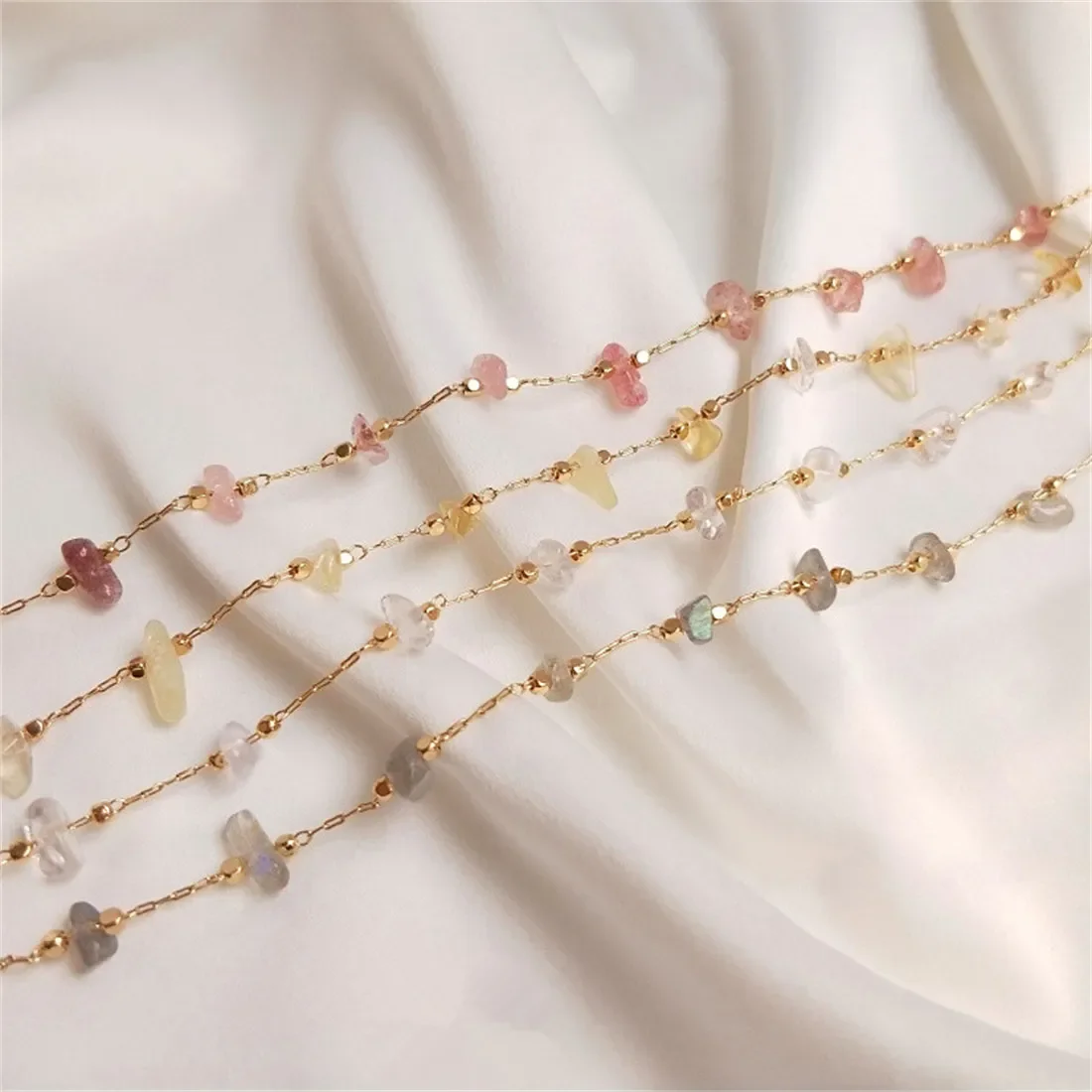 

Natural Strawberry Crystal Citrine Chain 14K Solid Gold Plated Real Gold Handmade Loose Chain DIY Bracelet Necklace Material
