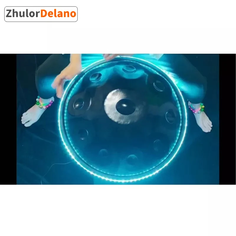 Luminous Handpan Drum Luminescent UFO Handpan Drums 9 Or10 Notes Nitrided Steel Percussion Musical Instrument 22 Inch Bluetooth