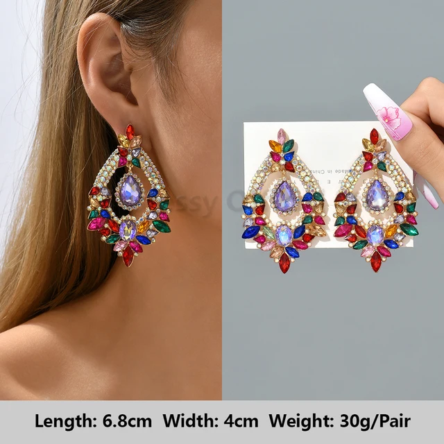 Colorful Series Shiny Rhinestone Big Stud Earrings For Women 2023 Trend