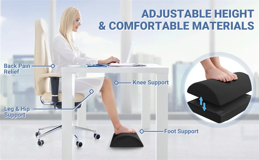 Repose-pieds Ergonomique Sous Bureau ComfiLife - Mousse Mémoire De Forme Réglable, Pour Chaise Bureau Et Gaming, Soulage Dos Et Hanches