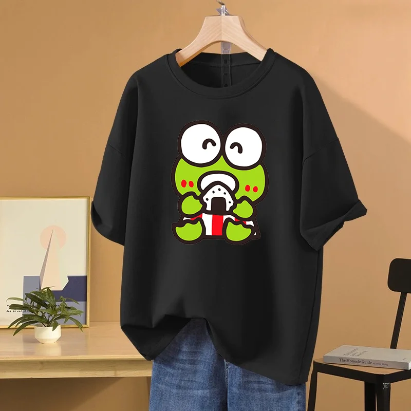 

Sanrio Keroppi Повседневная Милая футболка с принтом Sanrio Студенческая парная мультяшная повседневная спортивная уличная Футболка с принтом
