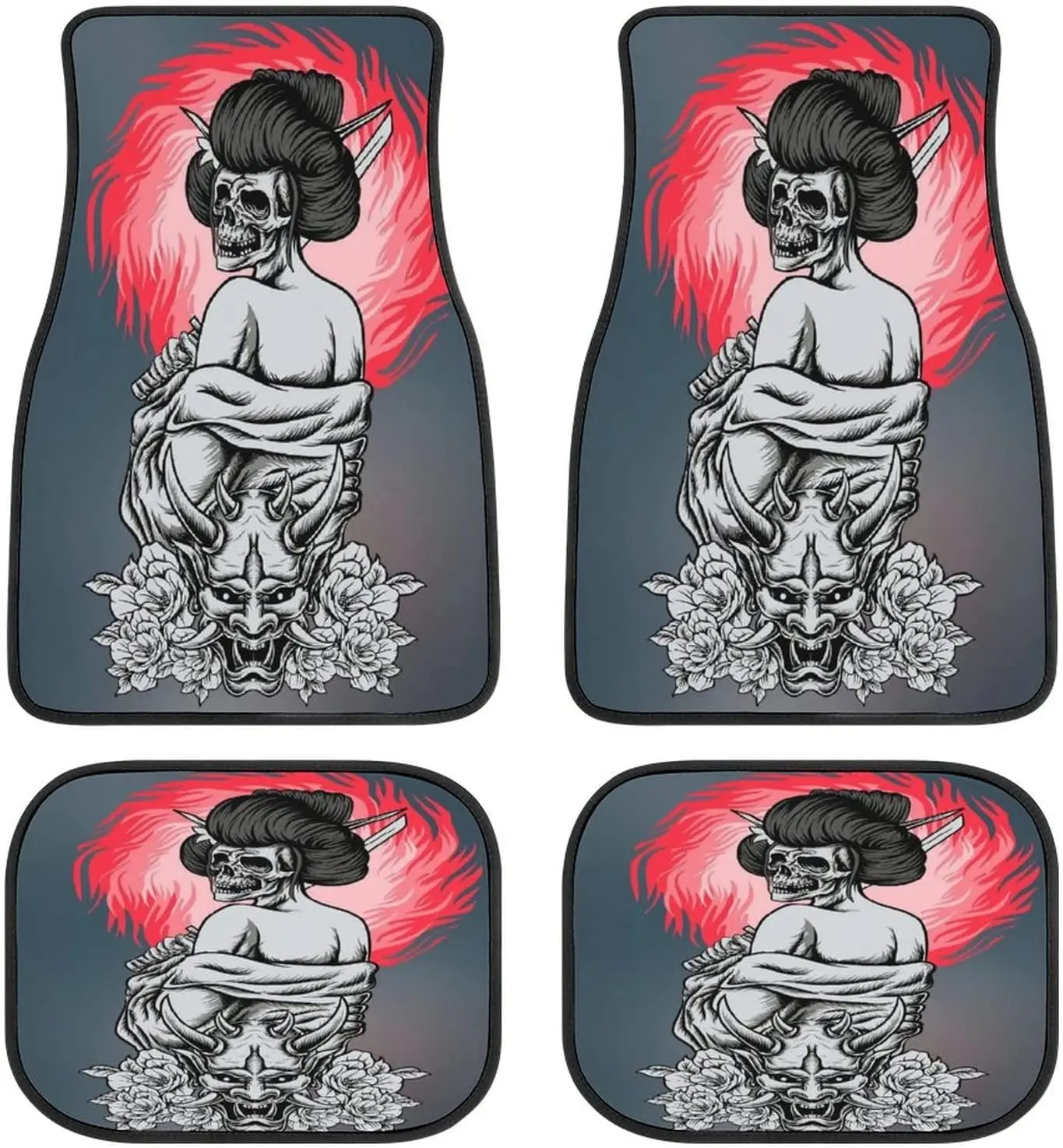 

Japan Geisha Skeleton Horror Car Mats Front&Rear 4-Piece Full Set Carpet Car SUV Truck Floor Mats with Non Slip Back