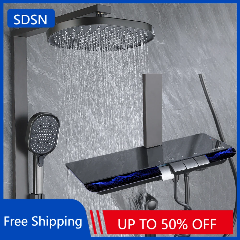 สปาเอวสเปรย์ดิจิตอลชุดฝักบัวอาบน้ําห้องน้ํา Ambient Lighting ร้อนเย็นดิจิตอลห้องน้ําระบบหัวฝักบัวก๊อกน้ํา 1