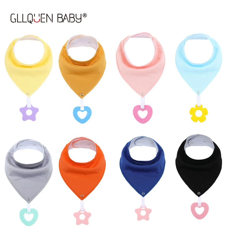 18 Styles Baby Bandana Drool Bibs Absorbent Soft Soild Color 100% Organic Cotton Bibs With Teething Toy Saliva Towel Buprs Cloth