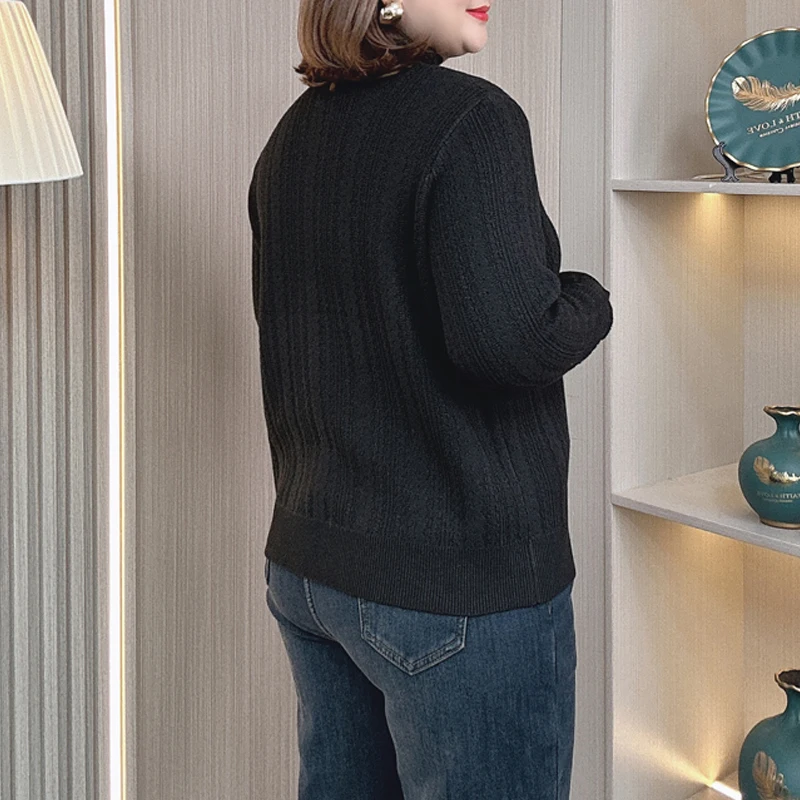 3XL 4XL PLUS SIZE Women's Sweater Autumn Winter Stylish Lace Mock Neck Jacquard Knit Pullover Jumpers 703