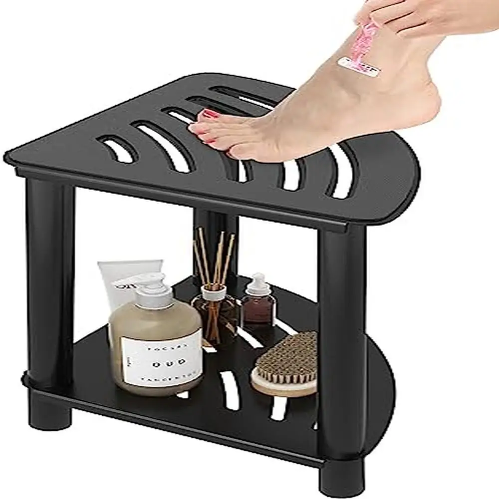 

Metal Corner Shower Foot Stool Shaving Storage Shelf Bathroom Bench Waterproof Small Strong Support Anti-Slip Design Non-Slip