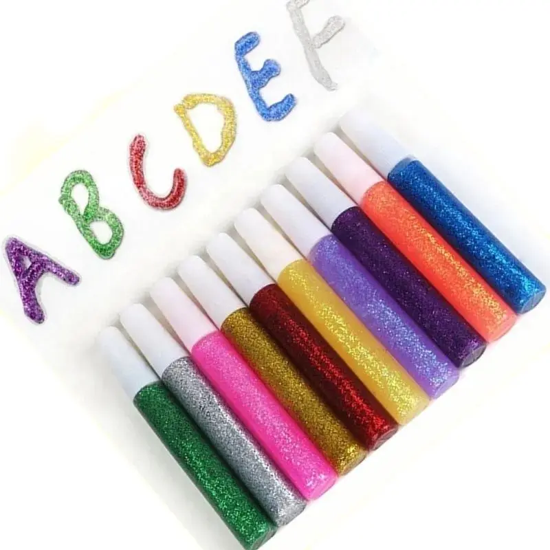 

10 Colors Set Drawing Gold Glitter Powder Adhesive Children DIY Paper Flower Crafts Art Painting Liquid Pigment Glue Party Gift