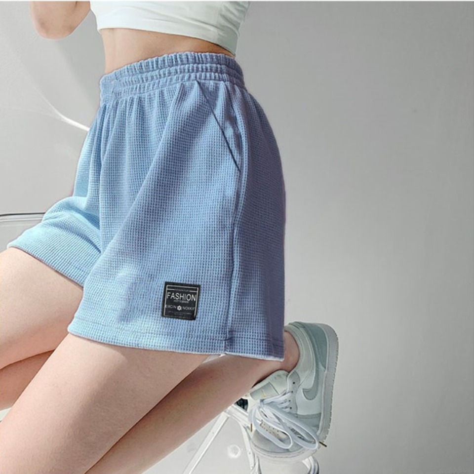 Women's Waffle Knit Shorts High Waist Elastic Band Loose Fit Casual Lounge Sleep Hot Pants