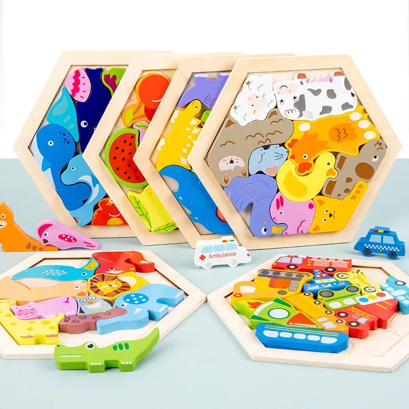 Wooden Jigsaw Puzzle for Kids Montessori Wooden Puzzle Creative Games Educational Gift for Kids ChildrenWooden Puzzle Shapes