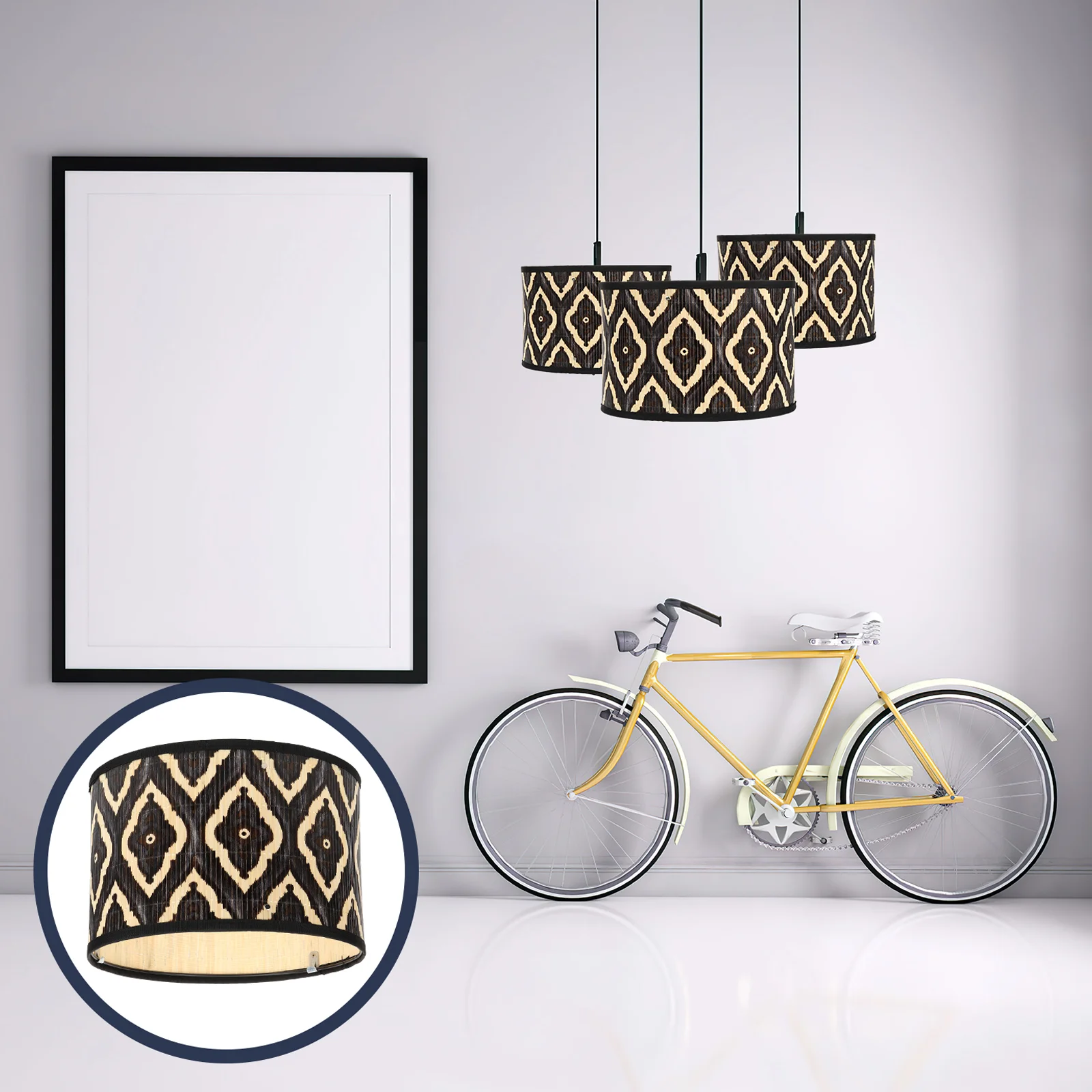 

Drum Lampshade E27 Vintage Bamboo Lampshade Watercolor Painting Chandelier Lamp Cover Light Accessories Pendant Table Lamp