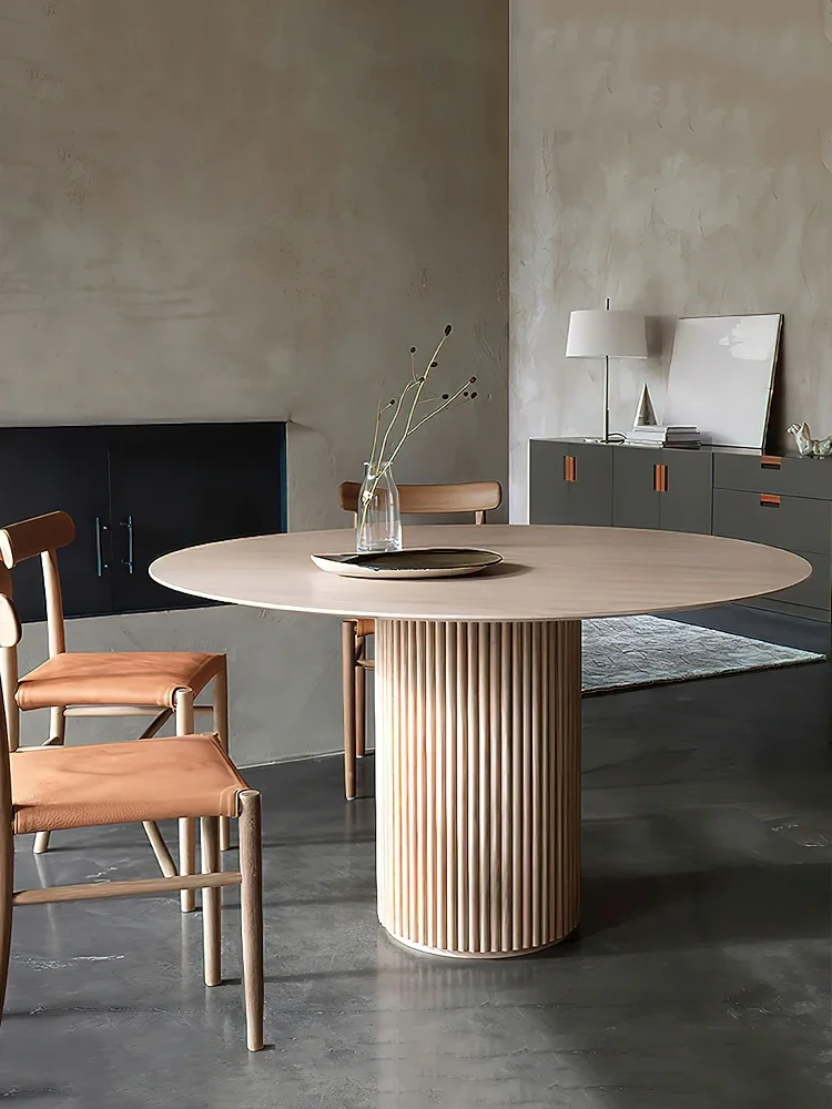 

Nordic Round Table Household Dining Table Solid Wood Small Unit Round Rock Plate Round Dining Table Negotiation Rest Area