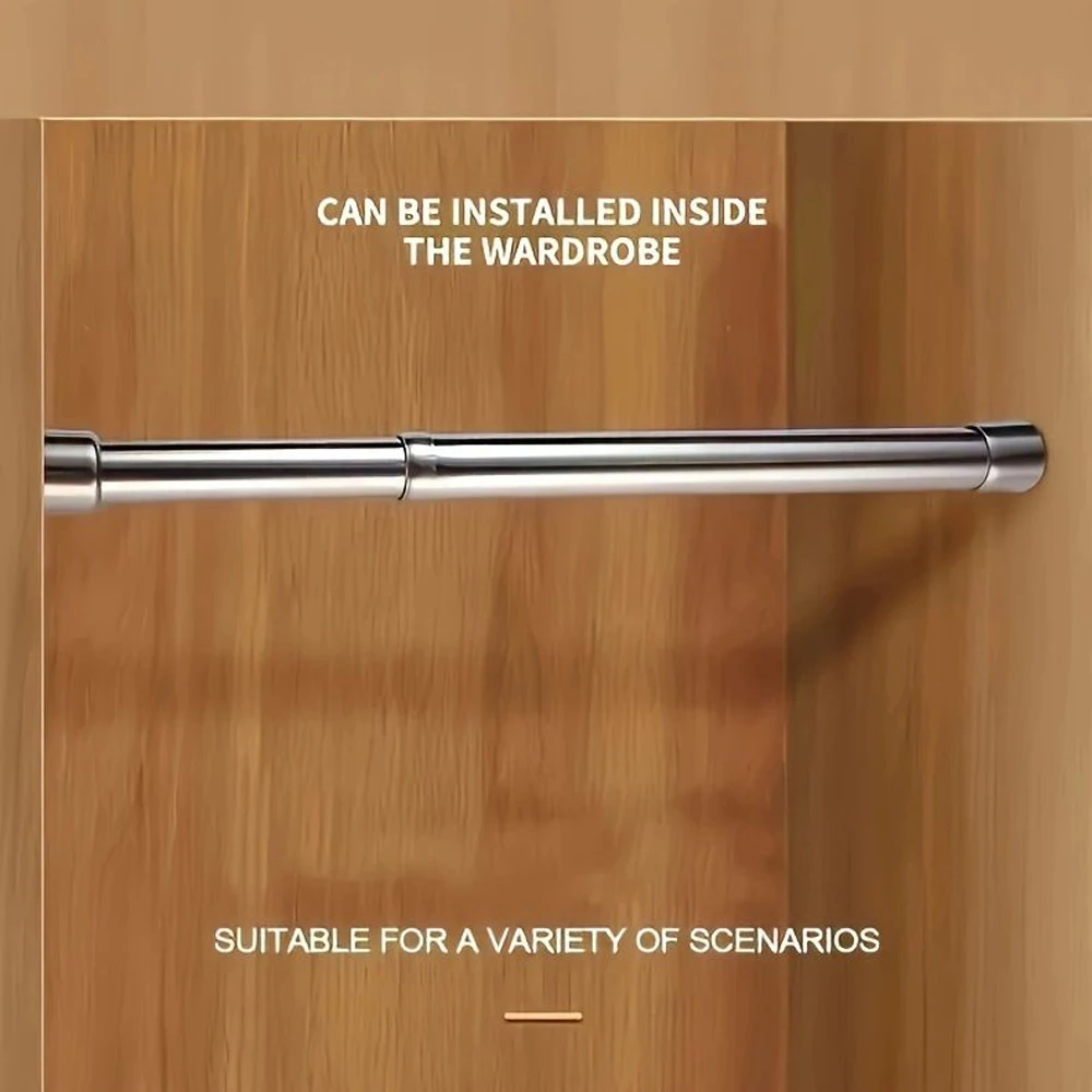 Stainless Steel Hanging Rod 1pc Heavy-duty Wardrobe Hanging Pole Stainless Steel Thickened Adjustable Telescopic Hanging Pole