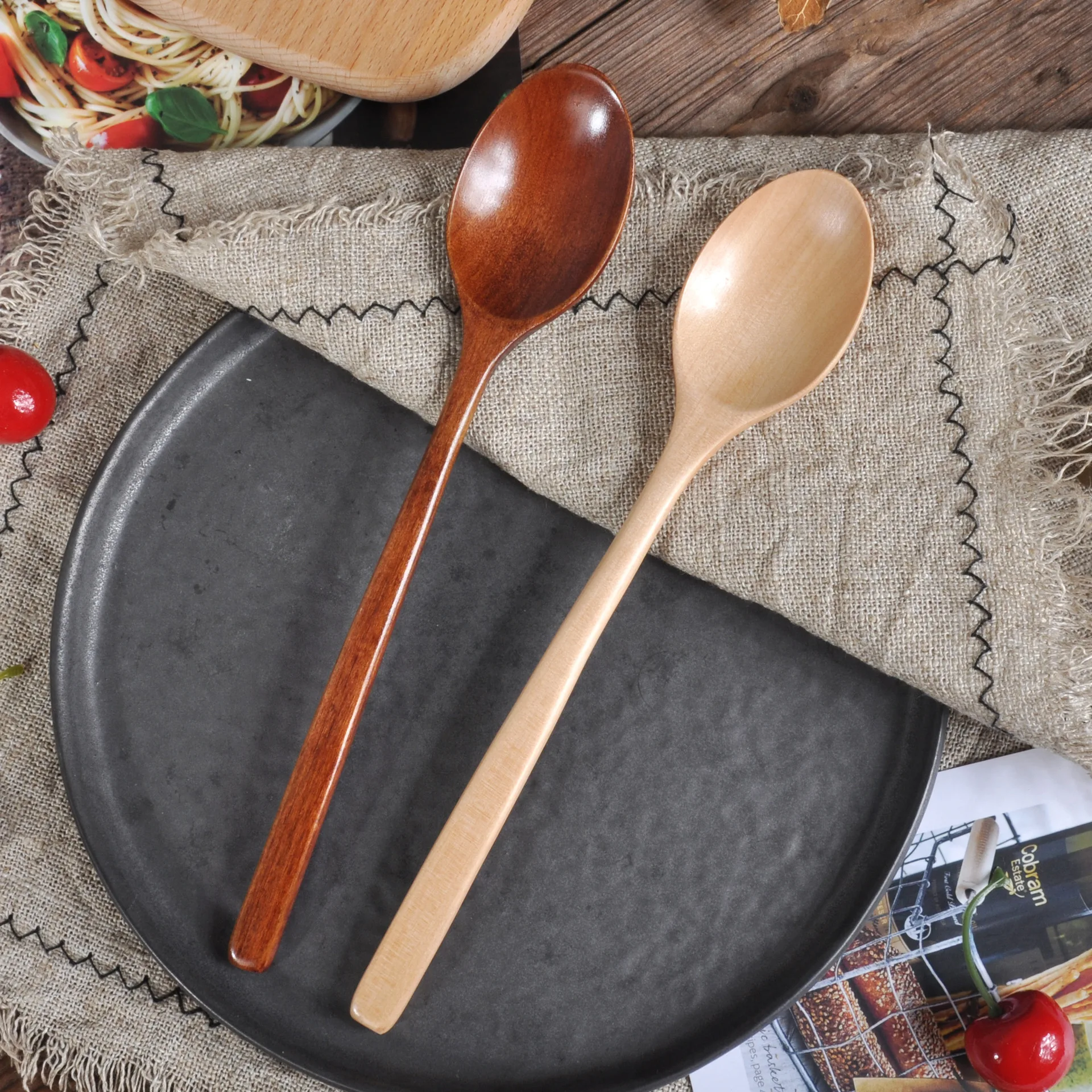 2pcs/set Long Wooden Spoon Tableware Soup Spoon Stirring Anti-Scald Tea Coffee Mixing Cooking Utensil Tools Reusable