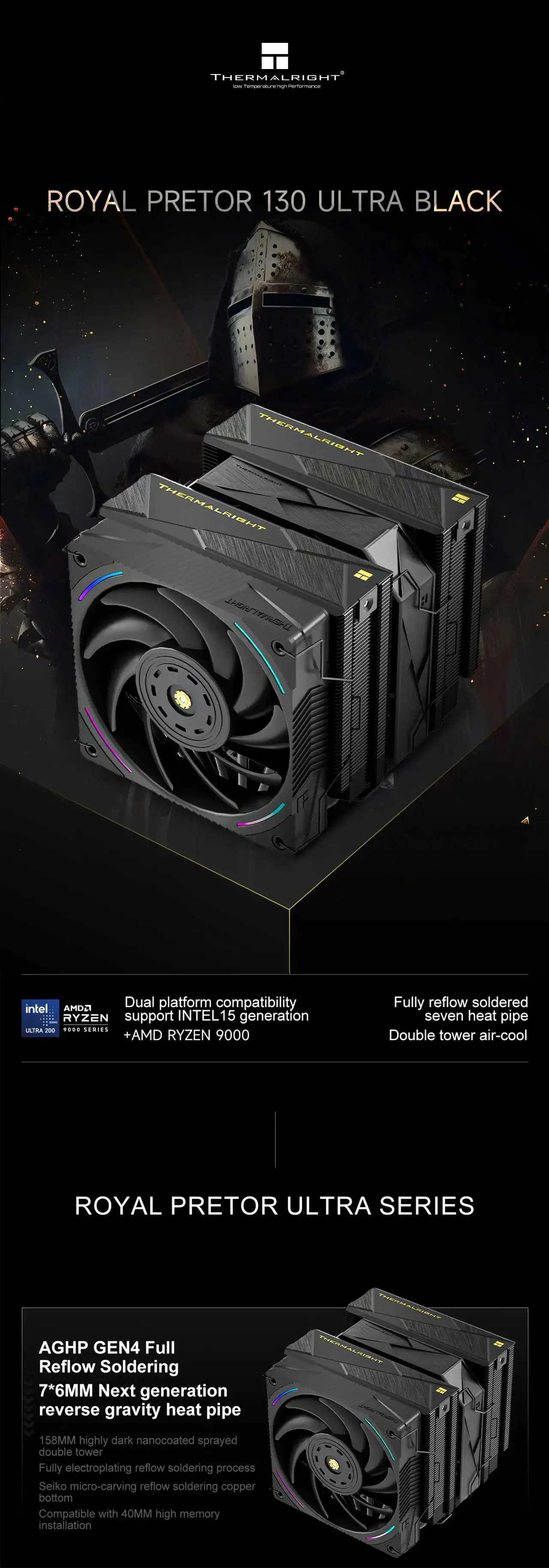 ROYAL PRETOR 130 ULTRA 7 Heat Pipe AGHP GEN4.0 Inverse Gravity Heat Pipe CPU Air