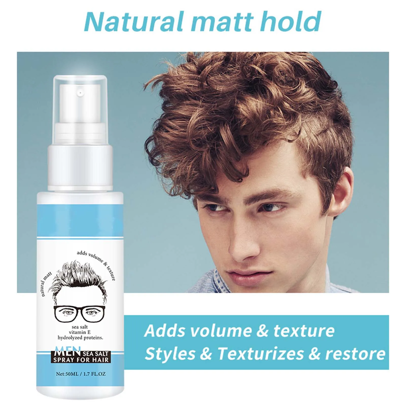 50ml Natural Sea Salt Hair Mist Spray For Women Men Fluffy Hair Texturizing Mist Long Lasting Styling Spray Hair Care Supplies converse chuck 70 natural triblock aqua mist a04969c