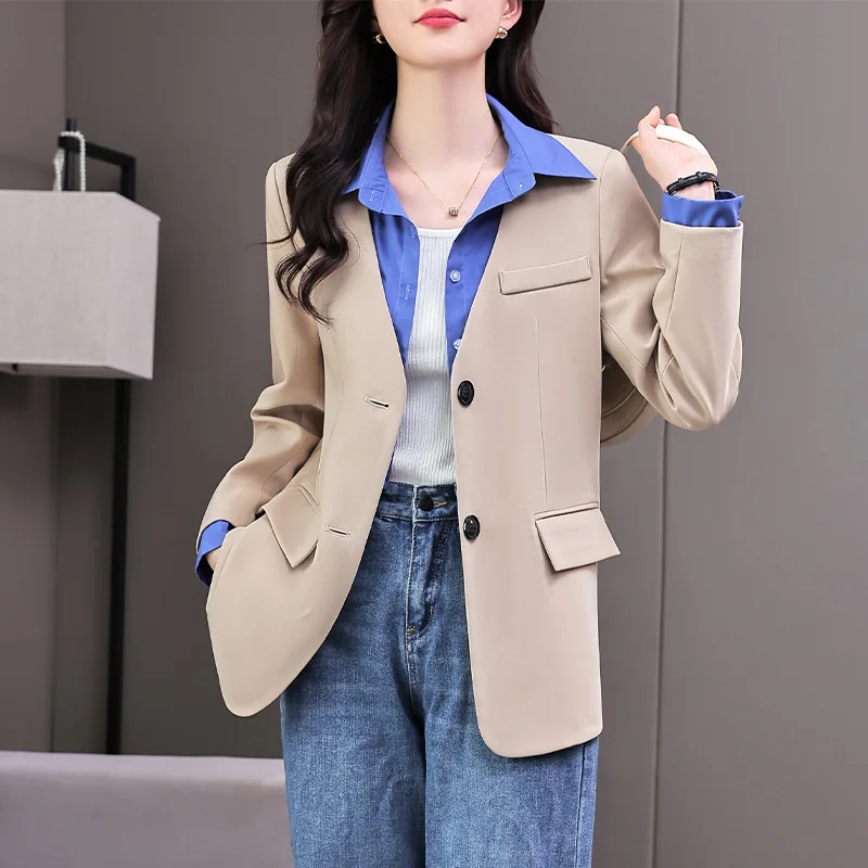 Fashion Design Fake Two Pieces Comfortable Lady Blazer Korean Version Female Blazer 2024 New Spring Jacket Tops Casaco Feminino