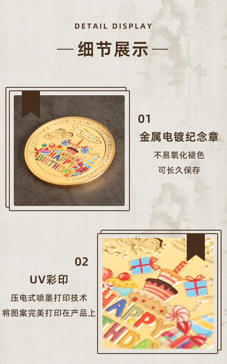 Description Picture 5 of item2Pcs Collection Coin Lucky Happy Birthday Commemorative Coins Happy Birthday Gift Good Luck Happiness Non-currency Coins