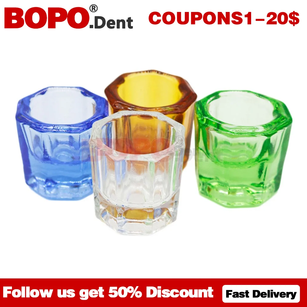 

4PCS Dentistry Mixing Cup Bowls High Quality Glass Oral Dental Octagonal Reconcile Cup For Dental Lab Dish Household Cups