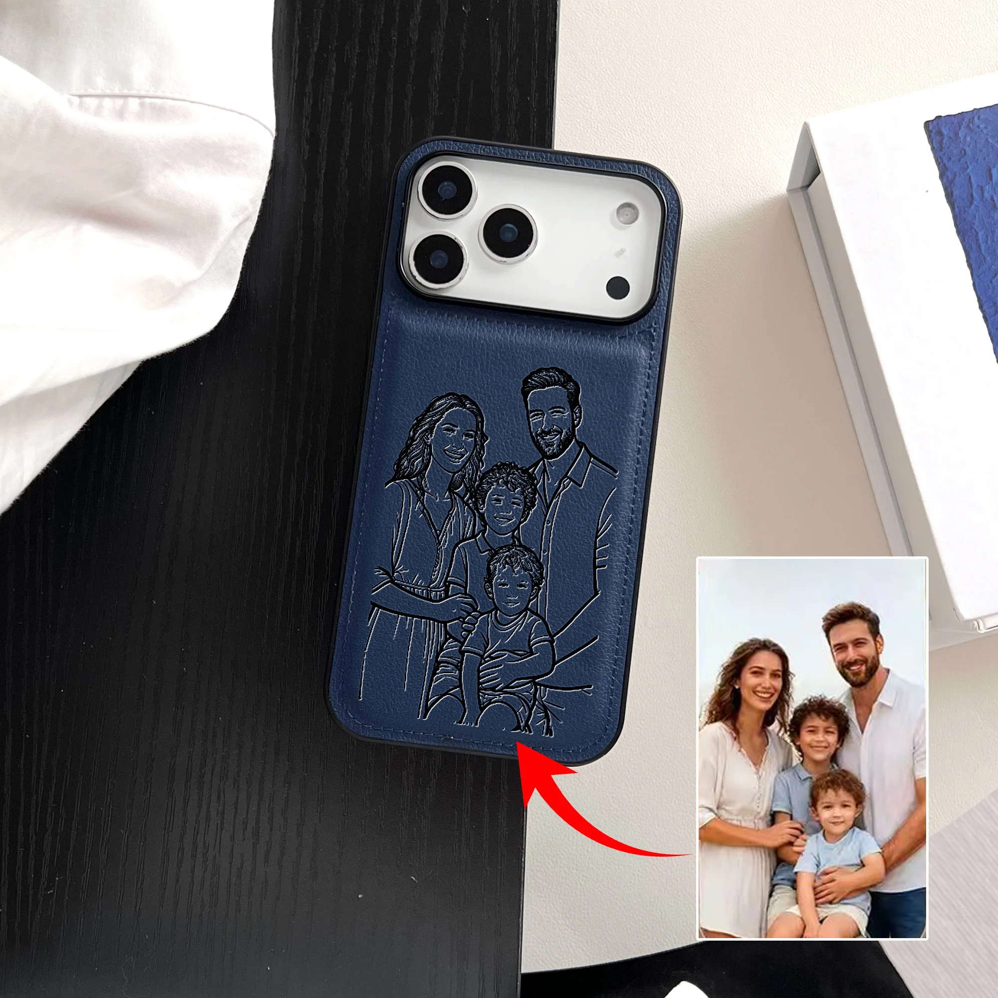 Custom Family Couple Photo Hand Drawn Lines 3D Laser Engraved