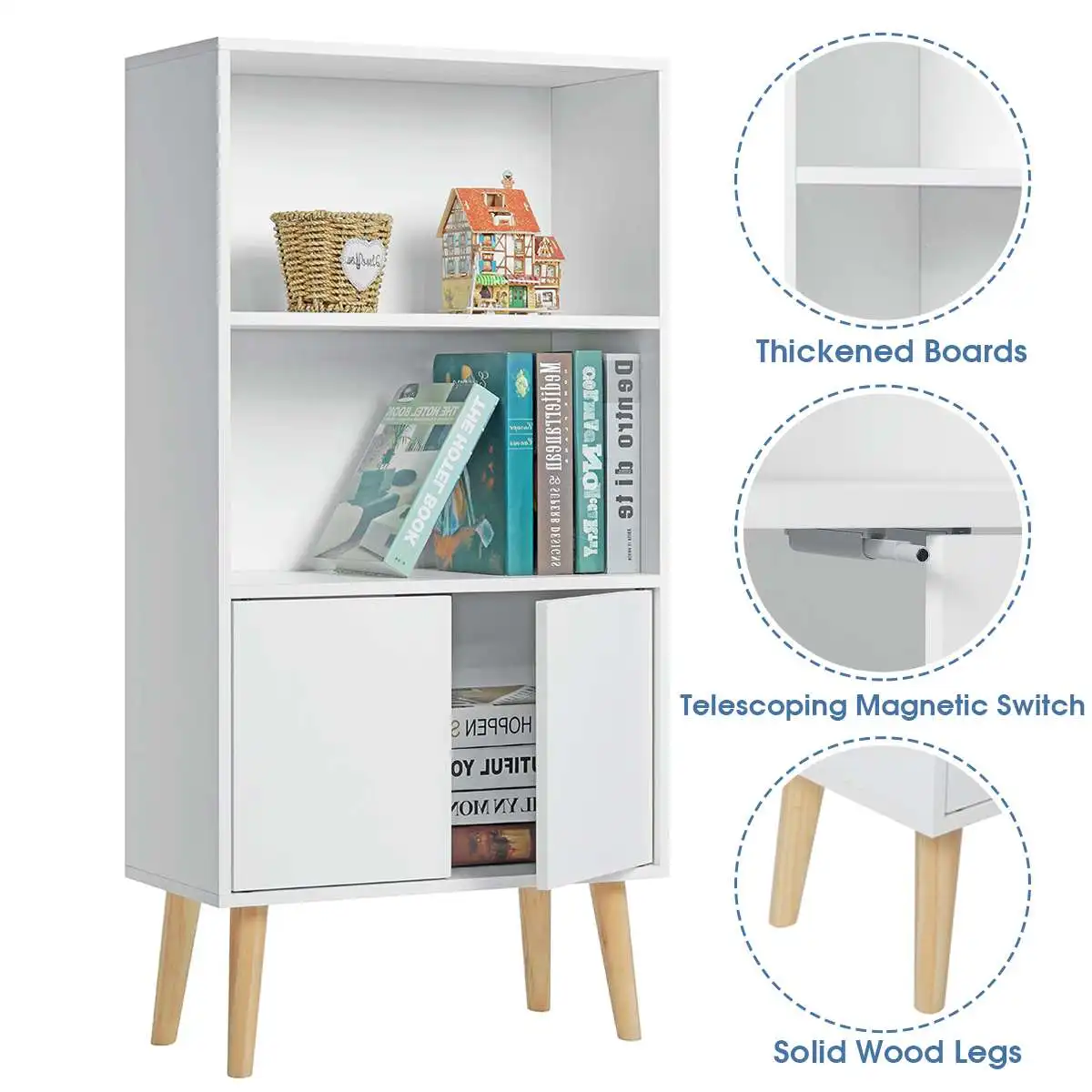 3 Shelf Bookcase Solid Wood 47" High Adjustable Shelving Closed Back