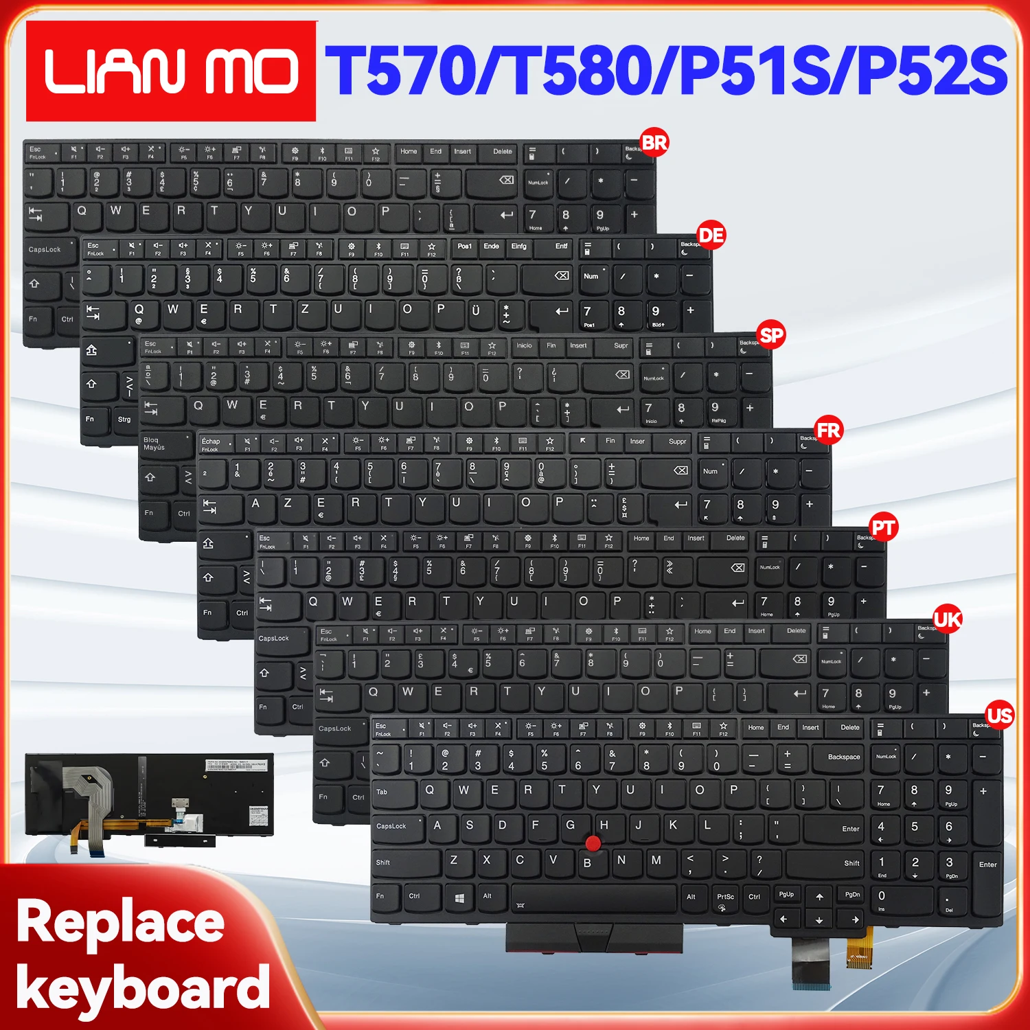 For Lenovo IBM Thinkpad P51S P52S T570 T580 01HX219 US Black No