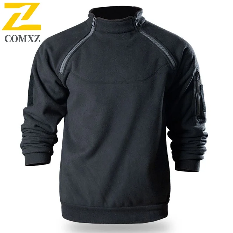 Men Outdoor Sweatshirt Spring Hunting Style Thermal Breathable Side Zipper Fleece Pullover Warm Training Hoodie Trekking Top