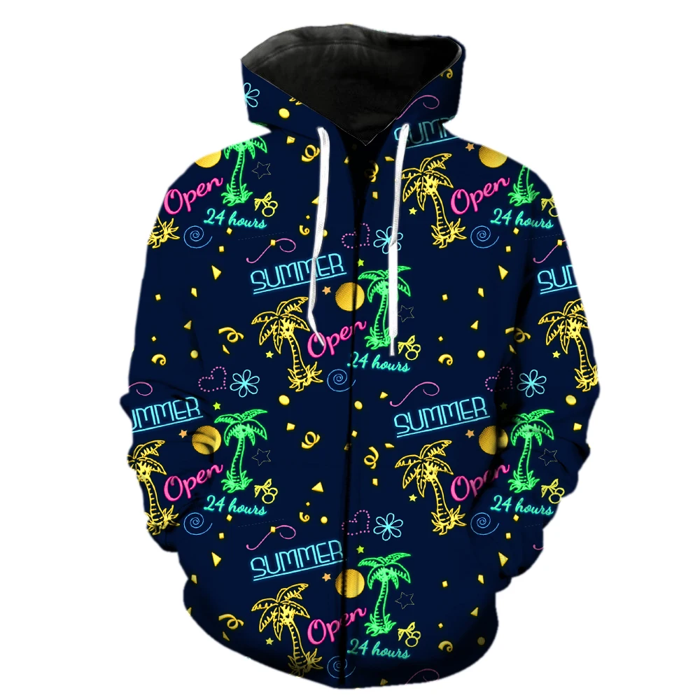 

Luminous Bar Light Men's Zipper Hoodie Streetwear Harajuku Unisex Casual Sweatshirts 3D Print Fashion With Hood Jackets Hip Hop