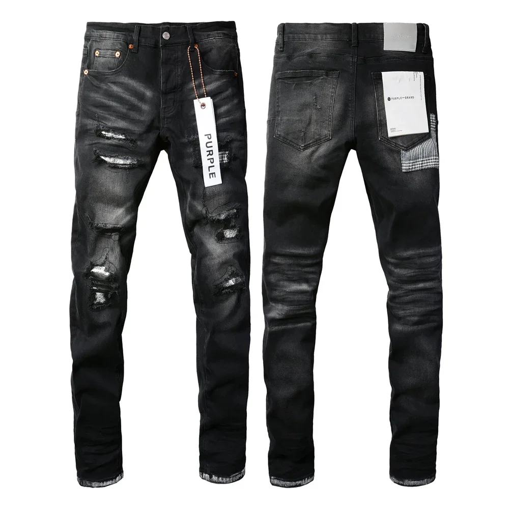 

Purple Brand Black Denim Men's Slim Fit Distressed Skinny Stretch Washed Destroyed Hole Ripped Jeans Streetwear