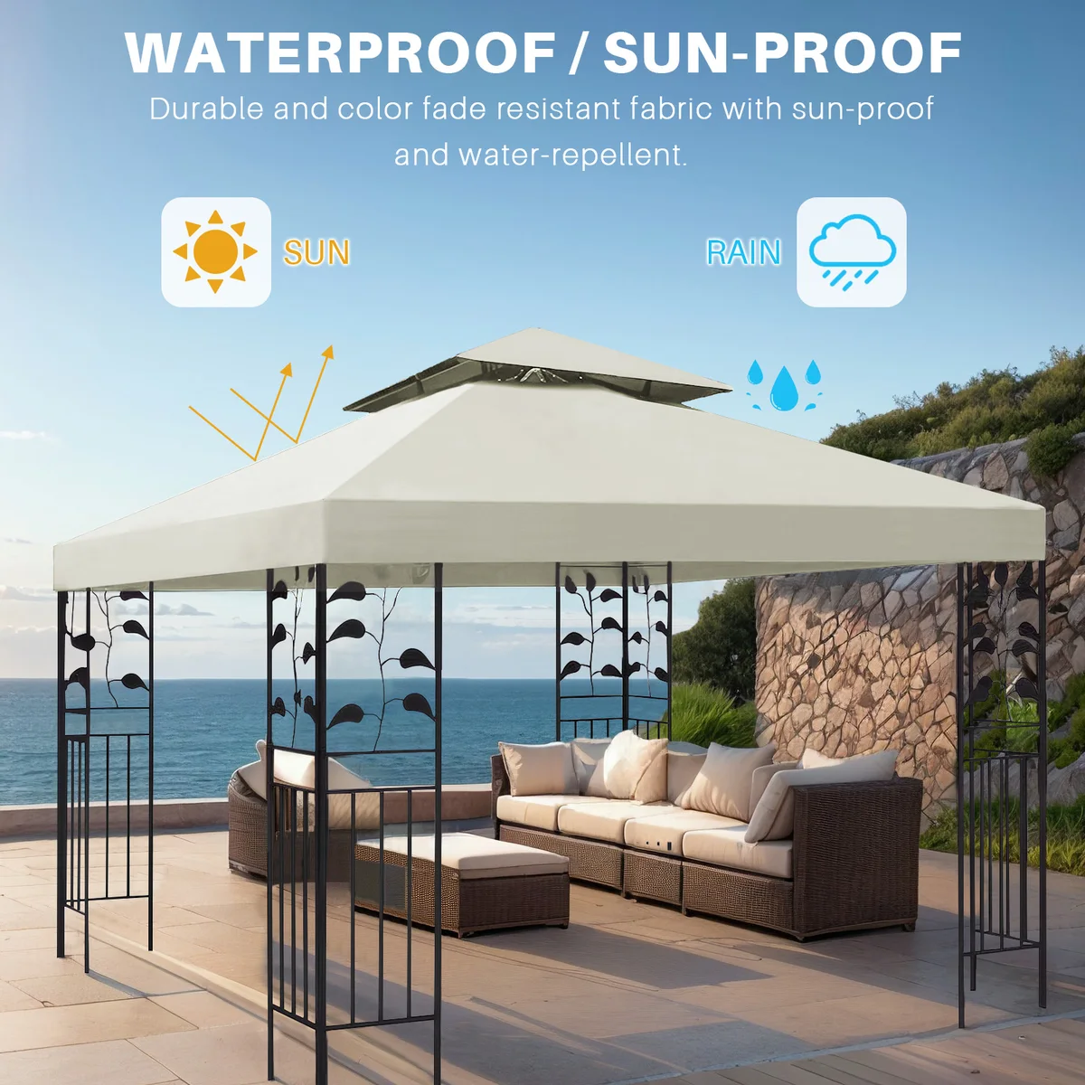 3x3m Canopy Replacement Top Canopy Cover Replacement 118"x118" Double Tiered Gazebo Covers for Yard Patio Garden Canopy Sunshade