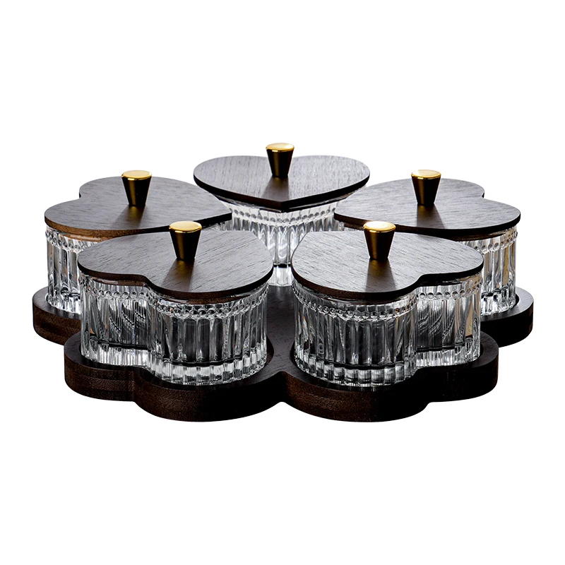 New Glass Fruit Tray Hotel Afternoon Tea Snack Tray Lead-free Glass Heart-shaped Divider Snack
