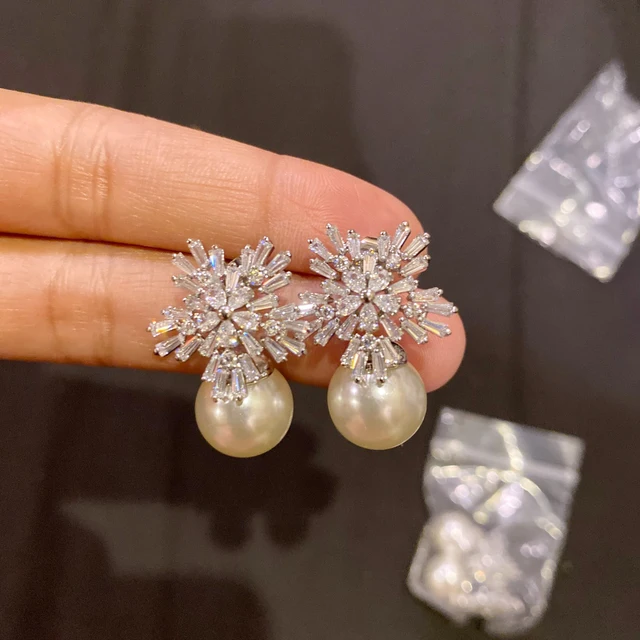 Imitation Pearl Earrings Women Fashion Snowflake Crystal Earrings Charm Zircon Jewelry Cute Earrings Best Choice for Couple Gift 3