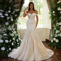 EVLAST Customized 2025 Mermaid Long Wedding Dress Lace Applique Beading Vestido De Novia Wedding Bridal Gown Robe De Mariee MD02 1