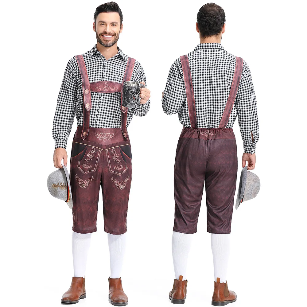 Male Bavarian Lederhosen Oktoberfest Costume German Beer Festivals Suspenders Men Cosplay Halloween Carnival