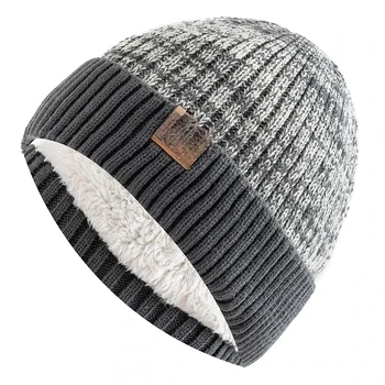 New Unisex Two-Tone Winter Hats Add Fur Lined Men And Women Fashion Warm Beanie Cap Casual Winter Knitted Hats